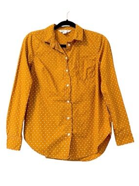 Old Navy The Classic Shirt Button Down Mustard White Polka Dot Size XL Office